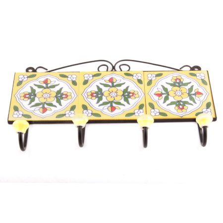 Yellow And Forest Green Flower Tiles Hooks